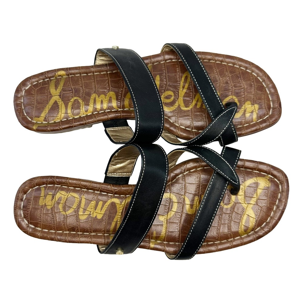 SAM EDELMAN Bernice Strappy Slip-On Leather Sandals • 6.5 • black chic coastal